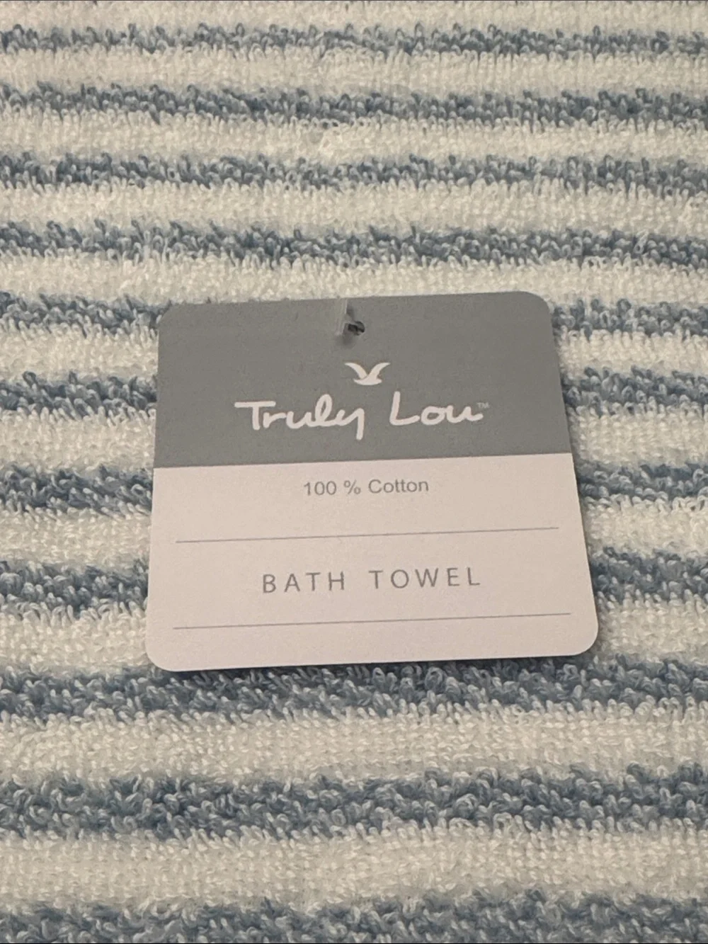 8pc TRULY LOU 100% Cotton Stripe Bath Towel Set -Soft -Absorbent - White/Blue